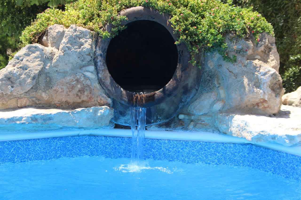 Elbtal Marble Blue Liner with new steps and a water feature fitted by The Pool People, Paphos Cyprus