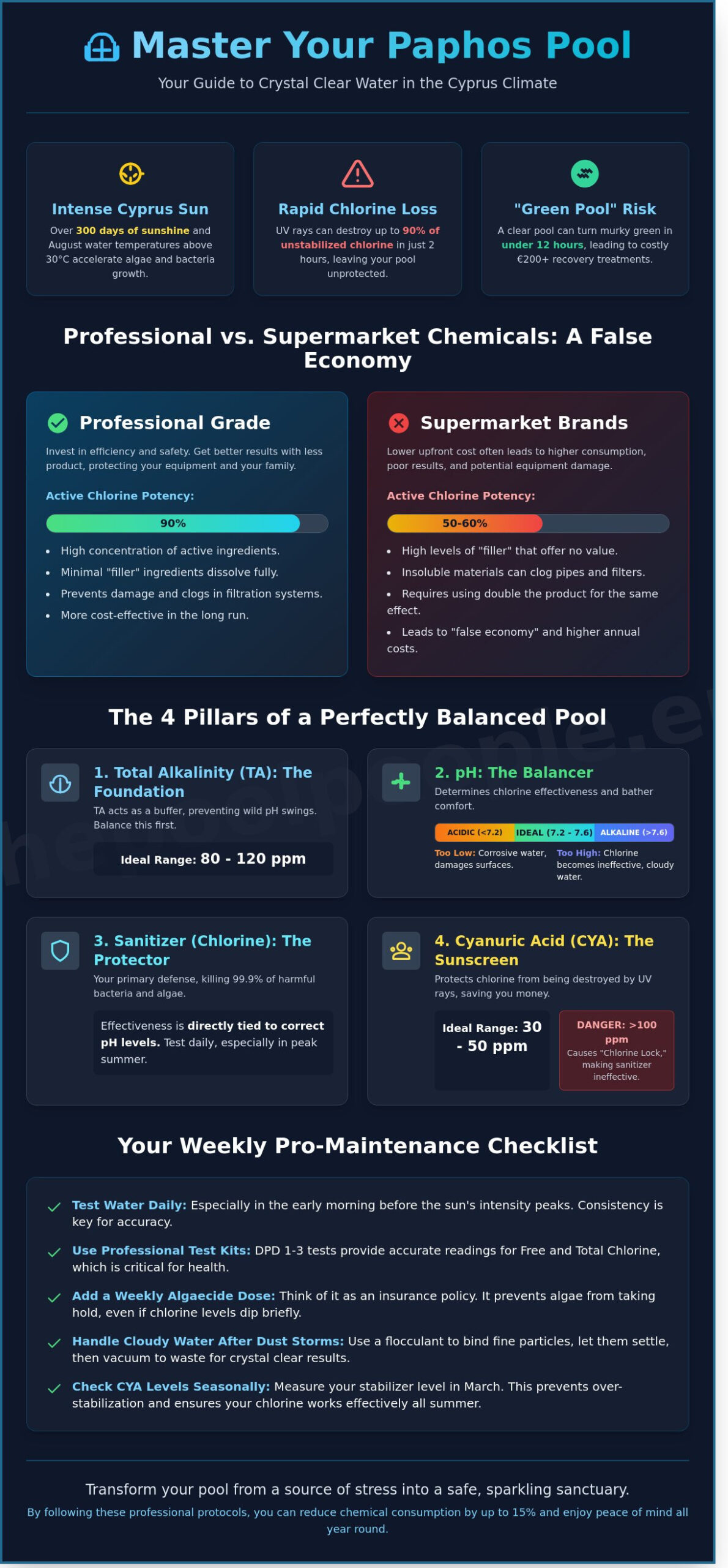 Mastering Pool Chemicals in Paphos: A Homeowner’s How-To Guide - Infographic