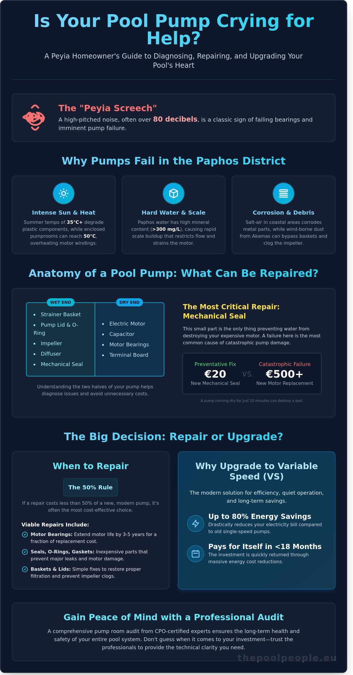 Pool Pump Repair in Peyia: Should You Fix It or Upgrade in 2026? - Infographic