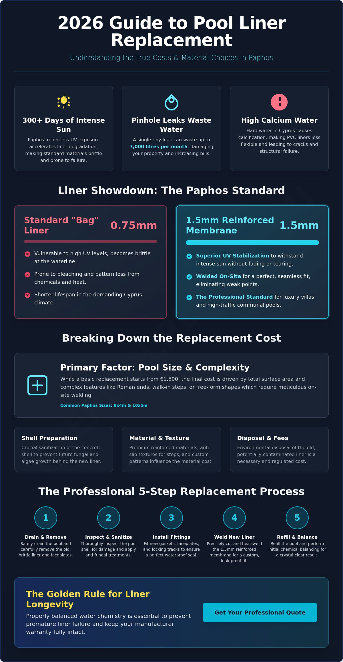 Cost to Replace Pool Liner in Paphos: 2026 Pricing & Buyer’s Guide - Infographic