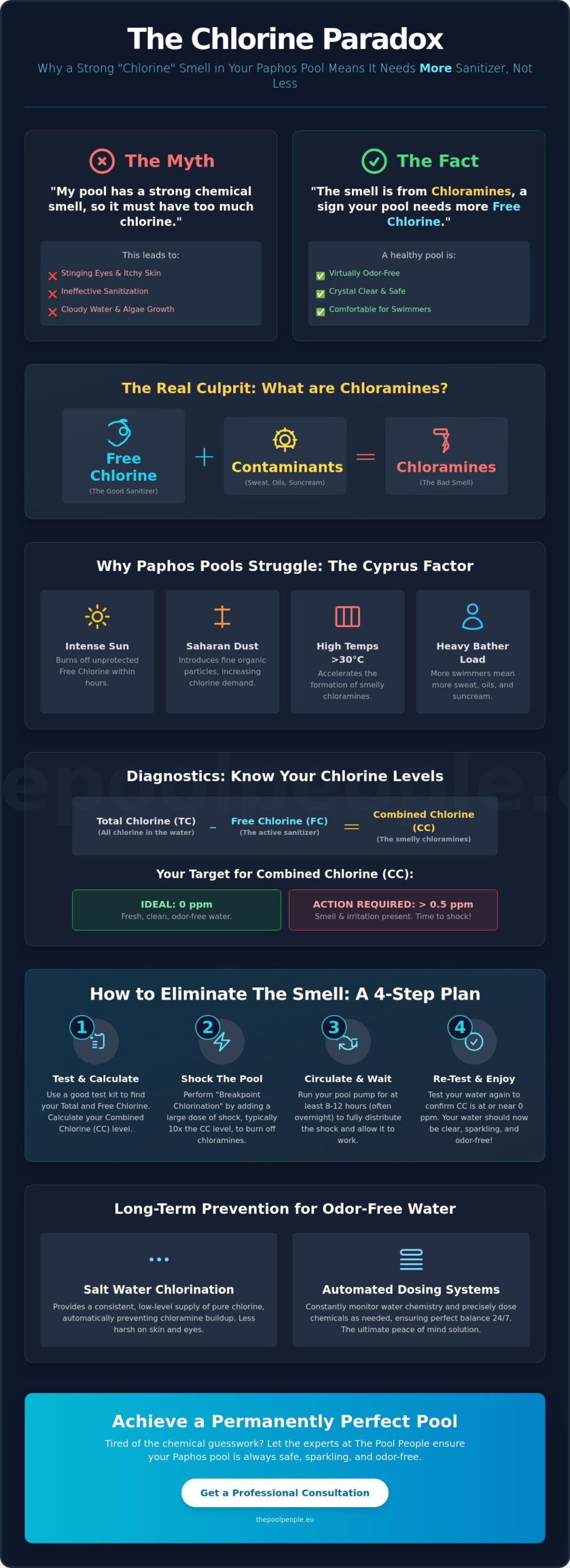 How to Reduce Chlorine Smell in Your Paphos Pool: A 2026 Step-by-Step Fix - Infographic
