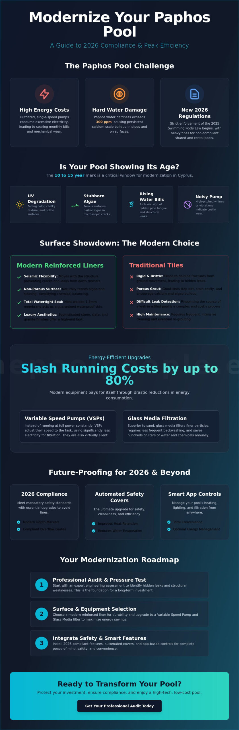 Modernising Old Swimming Pools in Paphos: The 2026 Homeowner’s Guide - Infographic