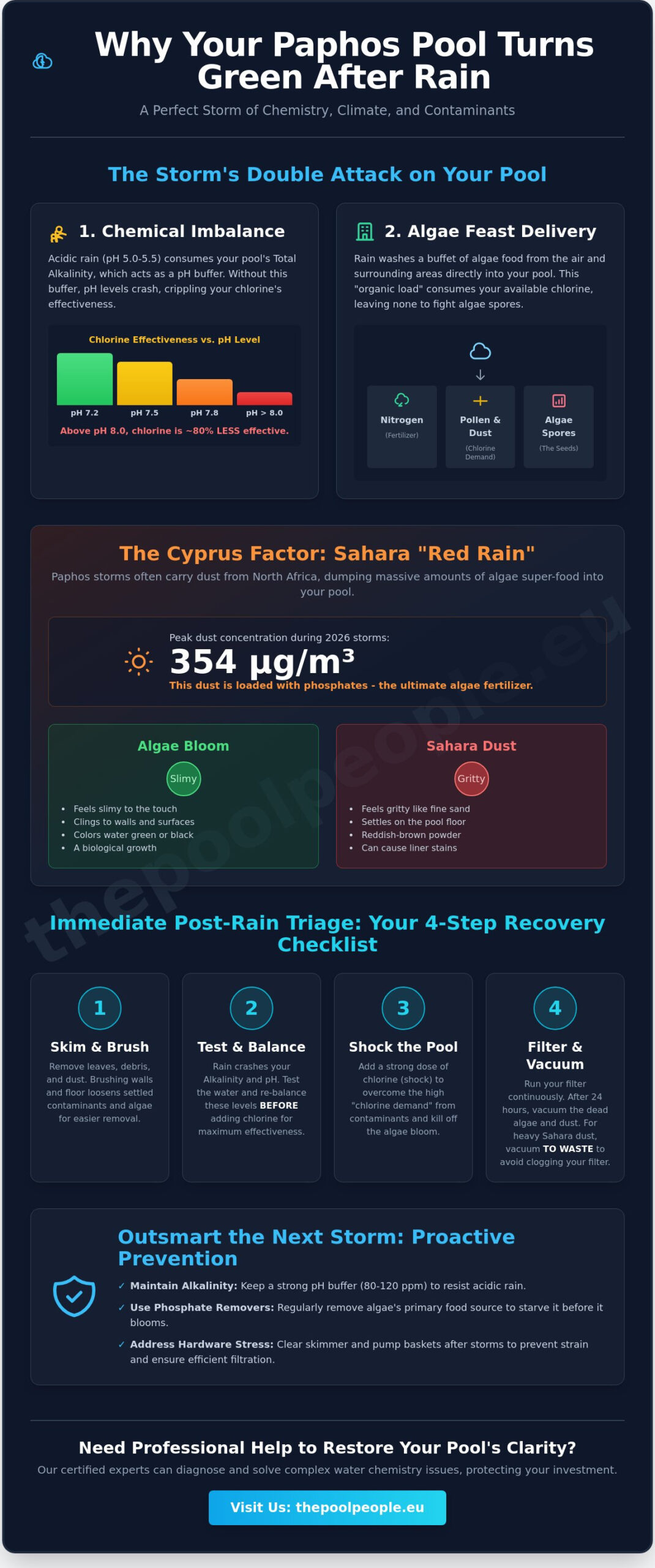 Why Is My Paphos Pool Green After Rain? The Science of Cyprus Storms - Infographic